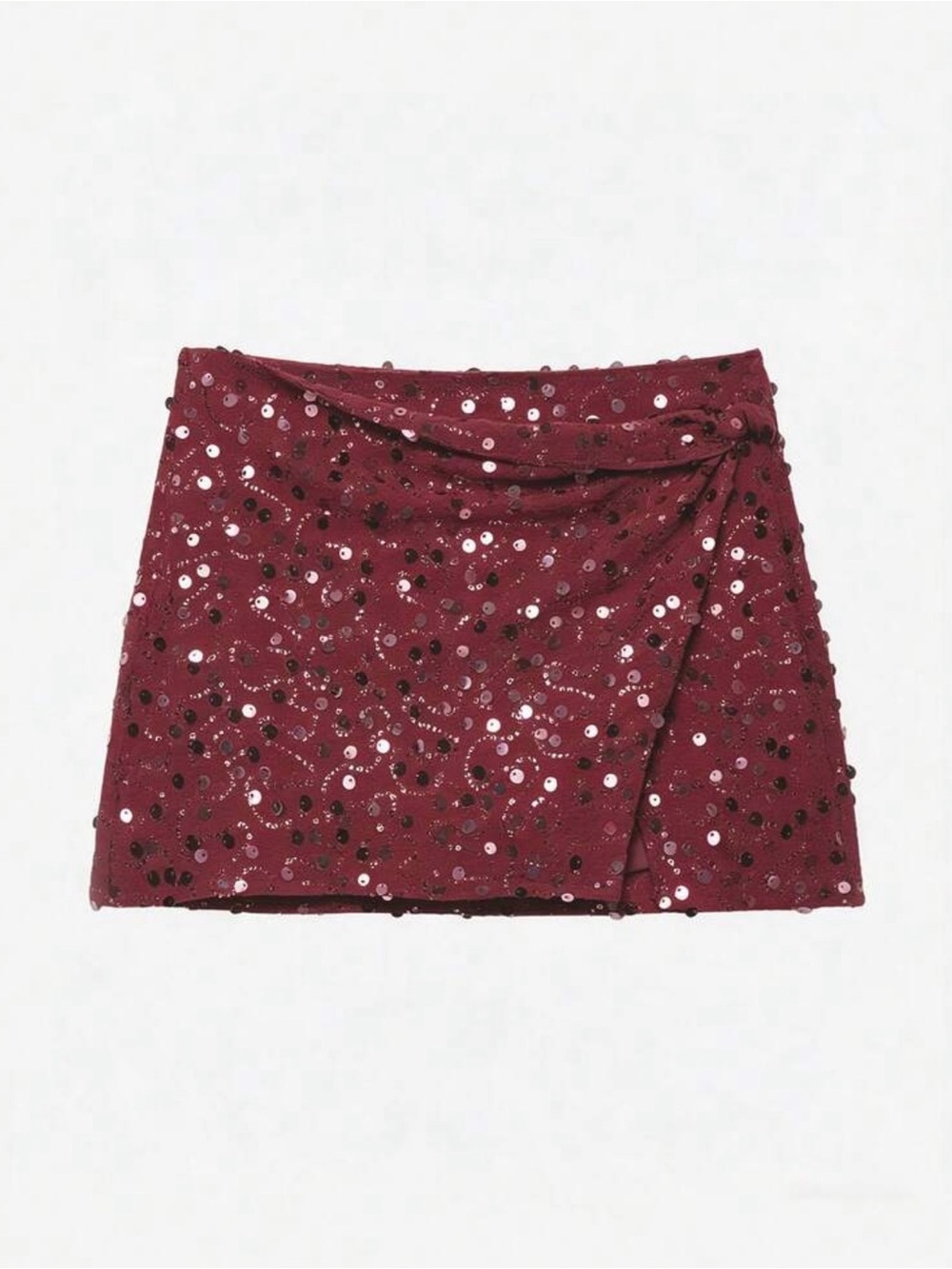 SHEIN Burgundy Sequin Wrap Mini Skirt